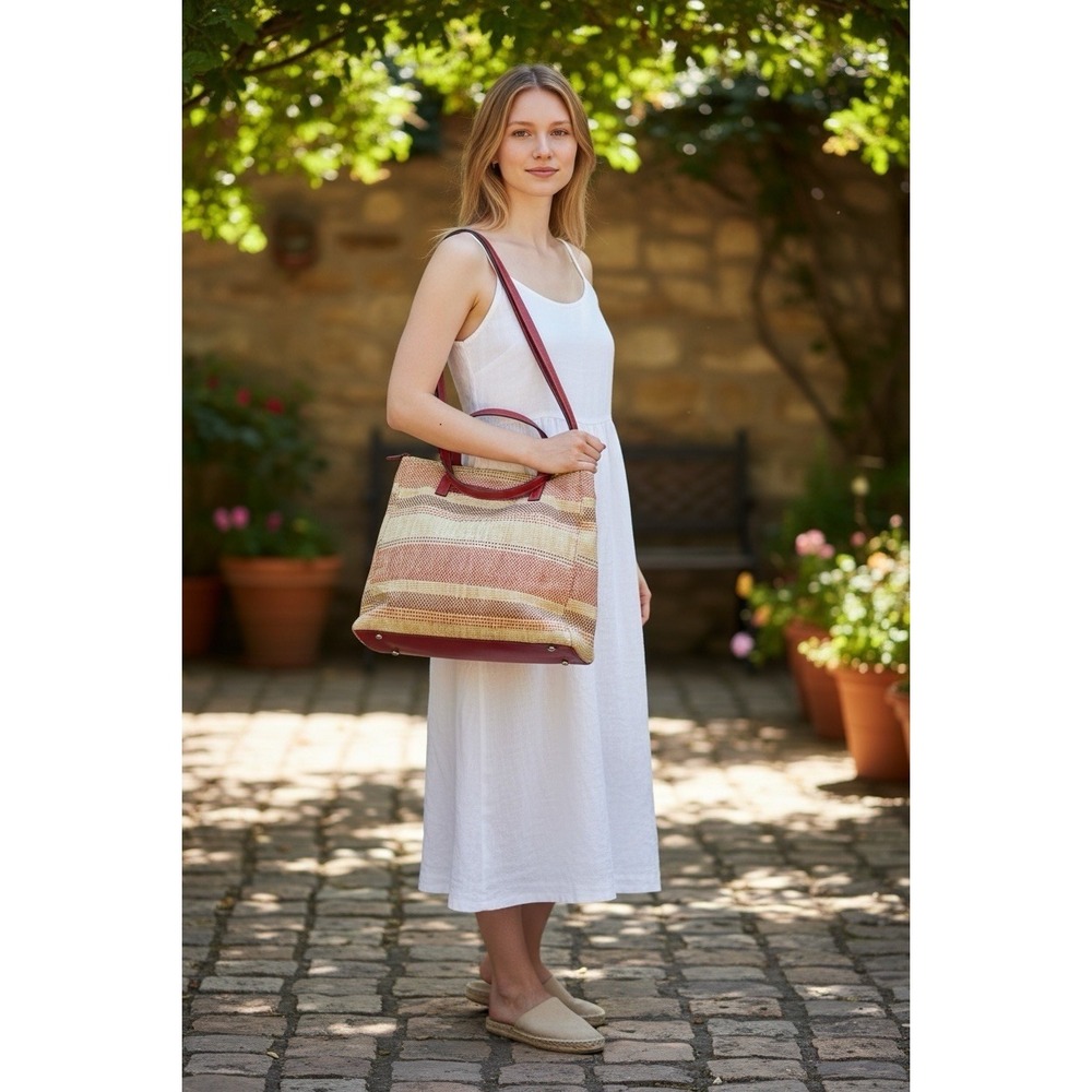 Patricia Nash Italian Fine Straw Multi Weave Red Ochre Viana Tote Shoulder Bag
